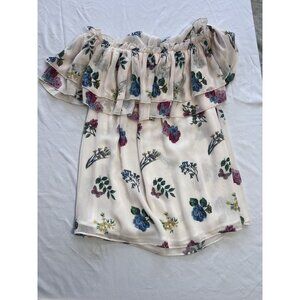 Free The Roses Open Shoulder Blouse Floral White Link Ruffle NEW Medium $98